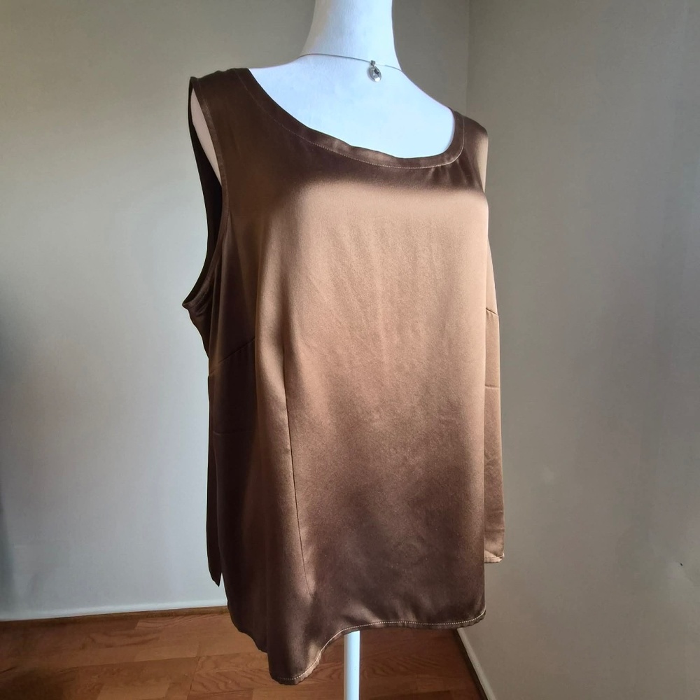 Eileen Fisher 100% Silk Satin Plus Size Minimalist Chic Bronze Brown Tank Top 1X - Picture 4 of 11
